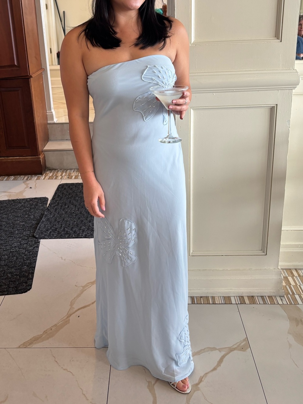 Peppermayo Pale Blue Strapless Beaded Flower Maxi Dress - Picture 3 of 3